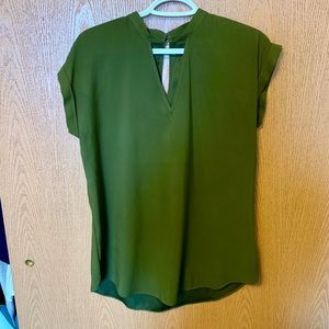 Olive green choker neck short sleeve blouse